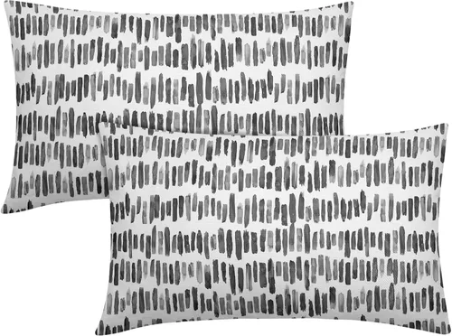 Miniatura 29 de Juego de 2 fundas de almohada de rayas negras para exteriores, 16 x 16 pulgadas, diseño geométrico de rayas abstractas, algodón y lino, cuadradas