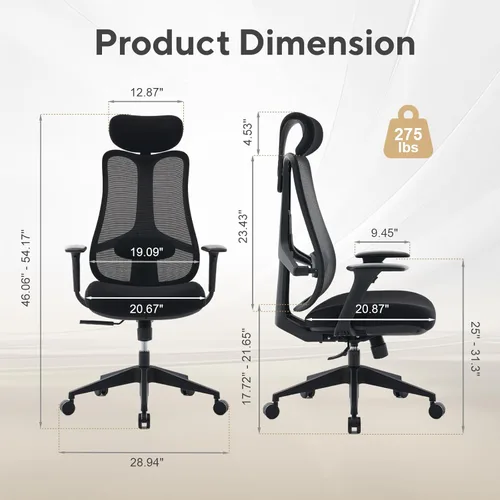 Miniatura 3 de Nouhaus Fluido - Silla de oficina ergonómica, silla de computadora de malla con respaldo alto y soporte lumbar ajustable en altura, respaldo y Negro