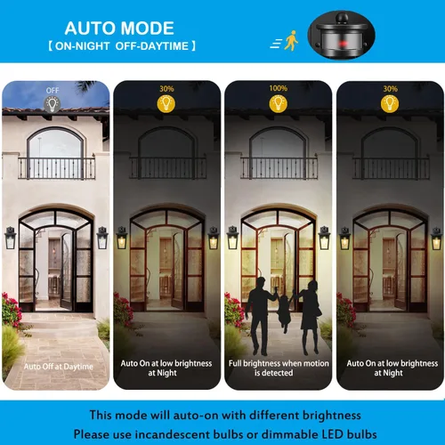 Miniatura 2 de Luces de pared para exteriores con sensor de movimiento, accesorios de aluminio impermeables del atardecer al amanecer para porche, garaje, balcón
