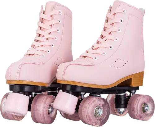 Miniatura 3 de YYW Patines para niñas y mujeres, fantásticos patines de piel sintética rosa y morado con luz para niños y jóvenes, para interiores y exteriores