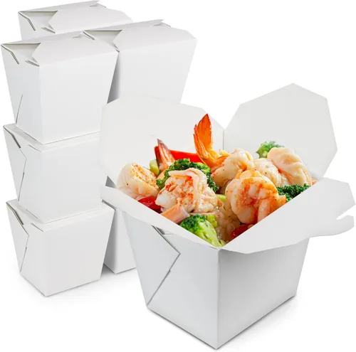 Miniatura 10 de Fit Meal Prep Paquete de 50 cajas chinas para llevar – 32 oz contenedores de alimentos chinos blancos lisos para comidas asiáticas – Cajas de comida