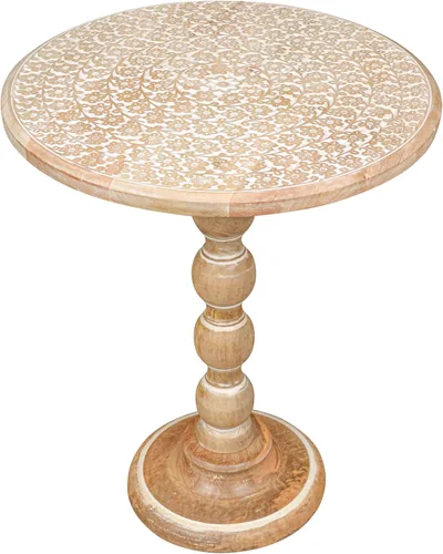 Miniatura 31 de Mesa de café de madera, mesa auxiliar con pilar individual, mesa pequeña, mesita de noche, mesa lateral, mesa de cabecera, mesa lateral de sala