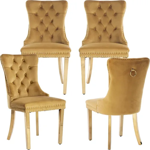 Miniatura 9 de Juego de 2 sillas de comedor modernas de mediados de siglo, sillas de cocina tapizadas de terciopelo beige, sillas de cocina y comedor, patas