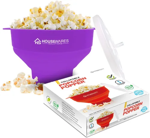 Miniatura 10 de Bol de silicona plegable, para microondas, con aire caliente para palomitas de maíz, con tapa y asas. Rojo