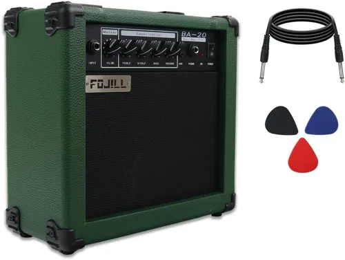 Miniatura 9 de Amplificador de guitarra eléctrica de bajo de 20 W FOJILL, amplificador de práctica, rendimiento, escenario, pequeño, portátil, de viaje con Naranja