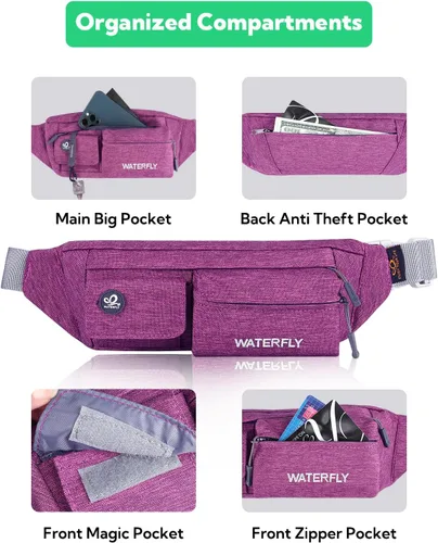 Miniatura 4 de Waterfly - Cangurera de poliéster, suave, angosta, resistente al agua, para hombre y mujer, para guardar iPhone 8 y Samsung S6 Púrpura