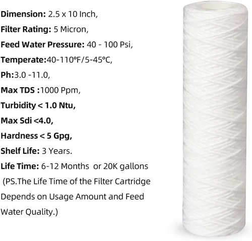 Miniatura 5 de Geekpure Sistema de filtro de agua para toda la casa de 10 pulgadas con carcasa azul y sedimento de PP enrollado, puerto de latón NPT de 3/4