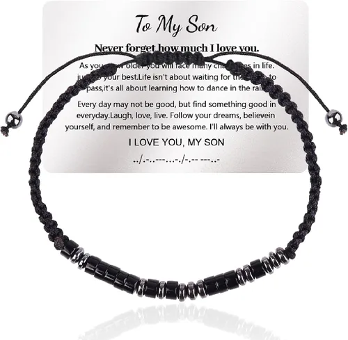 Miniatura 7 de Pulsera de código morse "Te quiero" con tarjeta de billetera grabada, regalos para hijo/nieto, pulsera de cuentas hecha a mano, regalos de Navidad