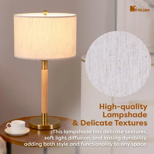 Miniatura 6 de Lámpara de noche LED para dormitorio, lámpara de escritorio moderna con interruptor regulable y bombilla, lámpara de mesa de madera para mesita