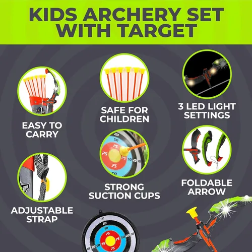 Miniatura 3 de Toysery Juego de tiro con arco para niños con luces flash LED, arco de juguete y flechas para niños de 6 a 8 años, incluye arco de tiro con arco, 6