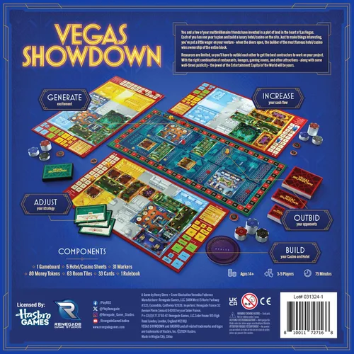 Miniatura 2 de Renegade Game Studios: Vegas Showdown Juego de mesa de estrategia, juego de construcción de casino de Las Vegas, mayores de 14 años, 3-5 jugadores
