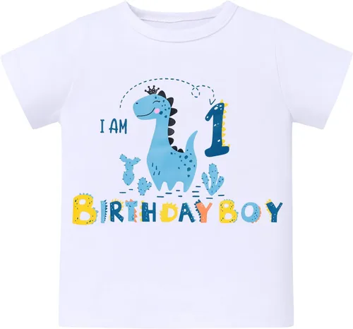 Miniatura 2 de ODASDO Conjunto de camiseta de manga corta para bebé, diseño de dinosaurio, 1º, 2º y 3º cumpleaños