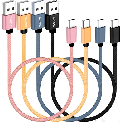 Miniatura 8 de Cable USB C de 1 pie, paquete de 4 unidades, cable USB A a USB C de carga rápida 3A, cable trenzado de nailon compatible con Samsung Galaxy A10e A20