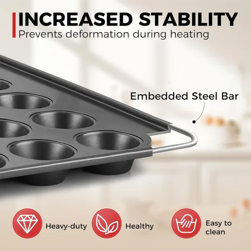 Miniatura 3 de HONGBAKE Mini molde para magdalenas de 48 tazas, molde pequeño para magdalenas, molde antiadherente prémium para hornear tarta de queso, apto