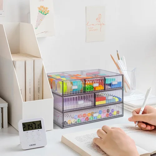Miniatura 6 de Organizador de Escritorio Apilable de 3 Niveles con 6 Cajones, YOCOMEY Caja de Almacenamiento de Escritorio de Plástico con Cajones, Organizador