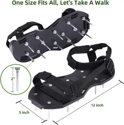 Miniatura 8 de Ohuhu Zapatos aireadores de césped con pala de acero inoxidable, zapato de aireación de instalación libre con correas de gancho y bucle, sandalias