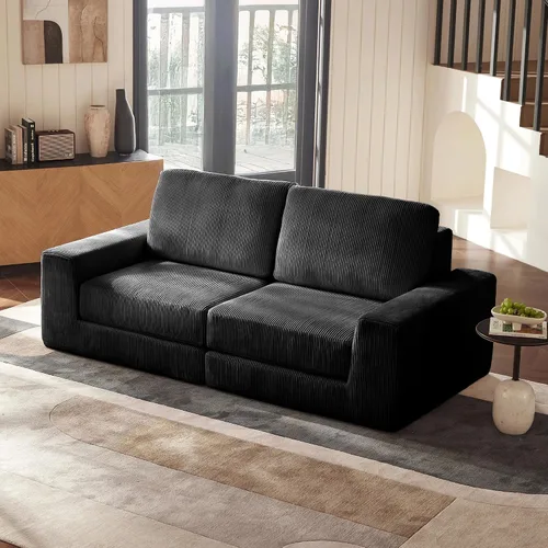 Miniatura 17 de Sofá seccional modular, 120.47" Sofá seccional moderno en forma de nube con chaise en L, cómodo sofá mullido de corduroy con asiento profundo, sofás