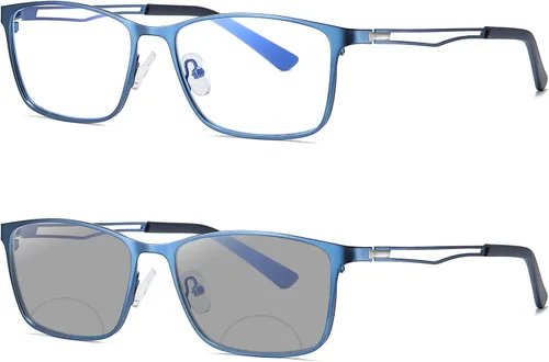 Lentes de lectura bifocales fotocromáticos de transición para hombres y mujeres, lentes de sol cuadrados transparentes con protección UV 0 ~ +4