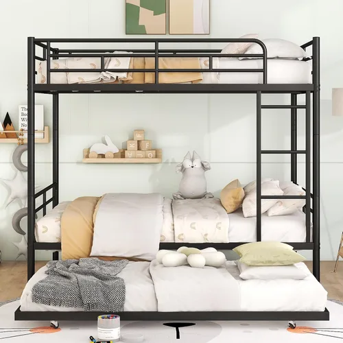 Miniatura 16 de Harper & Bright Designs Litera de metal individual XL sobre individual XL, litera de metal resistente con escalera y barandillas, ahorro