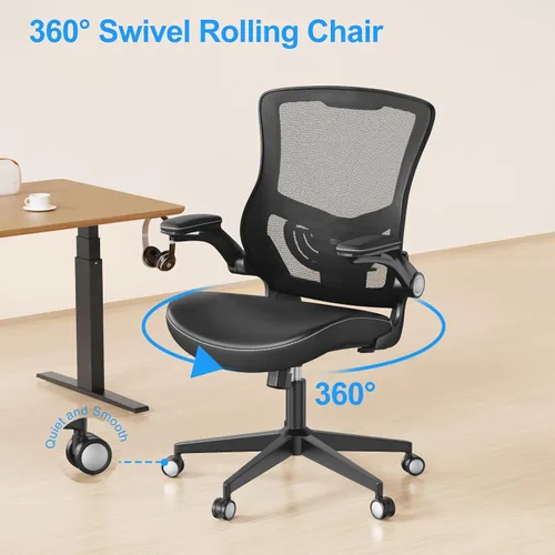 Miniatura 8 de Silla de oficina ergonómica de escritorio de 350 libras, cómoda silla de computadora de malla con soporte lumbar ajustable, reposabrazos abatibles