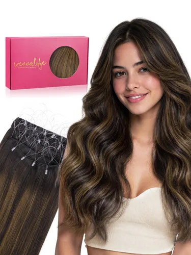 Miniatura 74 de WENNALIFE Extensiones de cabello humano real, 20 pulgadas, 3.53 onzas, color marrón chocolate, trama, cabello Remy atado a mano, extensiones