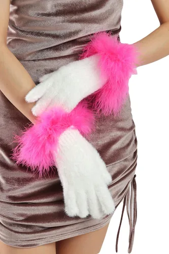 Miniatura 48 de Sahabowi Guantes de cuero para clima frío Manopla de lana cálida de invierno para mujeres