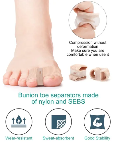 Miniatura 4 de 4 separadores de dedos correctores de juanetes para mujeres y hombres, espaciadores de gel para dedos grandes con 2 bucles para pies, alisador
