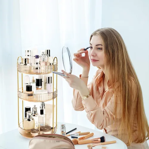 Miniatura 7 de Cididu Organizador de maquillaje giratorio de 360 grados, estante giratorio de plástico de 3 niveles, organizador redondo Lazy Susan, estante