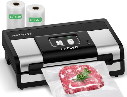 FRESKO Sellador automático al vacío, potente máquina selladora al vacío de alimentos, detección automática de seco y húmedo, cortador de bolsas, 2
