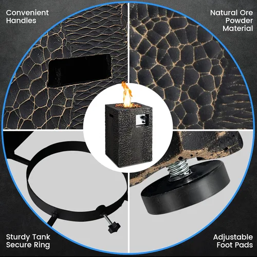 Miniatura 6 de Tangkula Patiojoy - Chimenea de propano para patio de 16 pulgadas, chimeneas de gas cuadradas de encendido electrónico con cubierta protectora