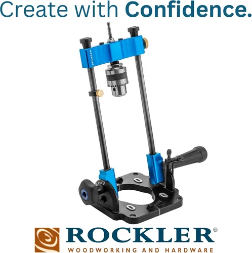 Miniatura 2 de Rockler Guía de taladro Adaptador de prensa de taladro portátil para taladro manual - Ángulo de 0 a 60 con transportador y llave de portabrocas