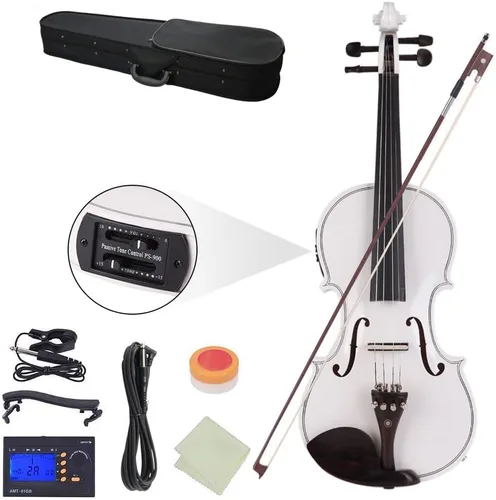 Miniatura 8 de Ktaxon Violín eléctrico acústico, violín 4/4 con preamplificador de ecualización y accesorios de ébano, violín de tamaño completo con cable AUX
