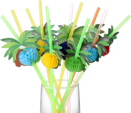 ALINK 50 pajitas de árbol de coco, suministros de decoración de fiesta hawaiana para cóctel de playa Luau Diseño de árbol de coco