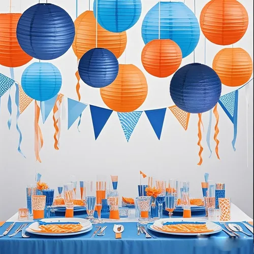 Miniatura 2 de Decoraciones de fiesta azules y naranjas, 12 linternas de papel para cumpleaños, baby shower, boda, decoración de fiesta
