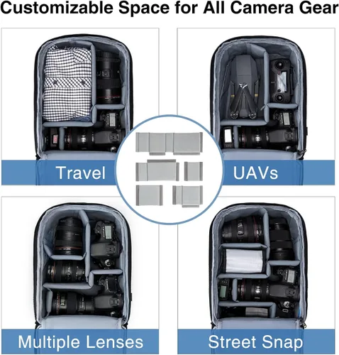Miniatura 6 de BAGSMART - Mochila para cámara DSLR o SLR, con espacio para láptop de hasta 13.3 pulgadas, impermeable (incluye funda para lluvia), incluye sujeción