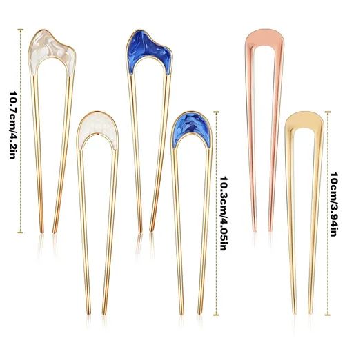 Miniatura 2 de 6 horquillas de pelo francesas en U para mujer, de metal para moño en forma de U, pasador de torsión francés dorado y azul grueso, fino, accesorios