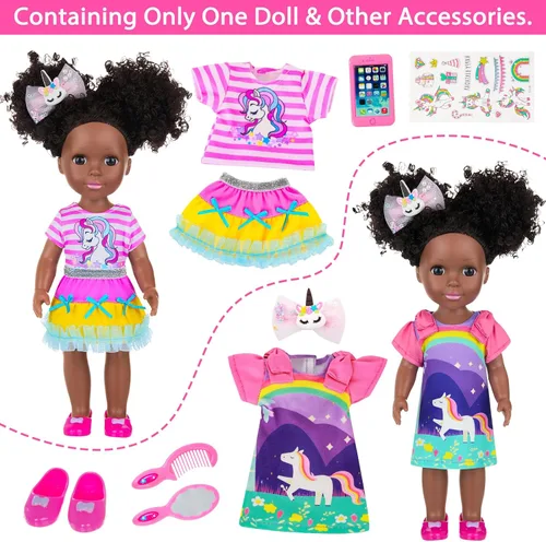 Miniatura 2 de Ecore Fun Muñeca Negra de 14 Pulgadas con Accesorios de Ropa para Muñeca Bebé Negra – Incluyendo Vestido, Blusa, Falda, Zapatos, Peine, Espejo