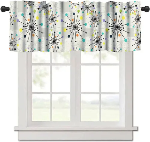 Miniatura 30 de Cenefa de cortina geométrica para ventanas, cenefa moderna con bolsillo para barra, 1 panel, cortinas cortas abstractas para playa, cortinas cortas