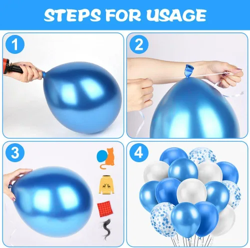 Miniatura 4 de Ainiv 15 globos de fiesta gruesos azules con cinta y confeti, globos metálicos de látex para baby showers, bodas, graduaciones y cumpleaños