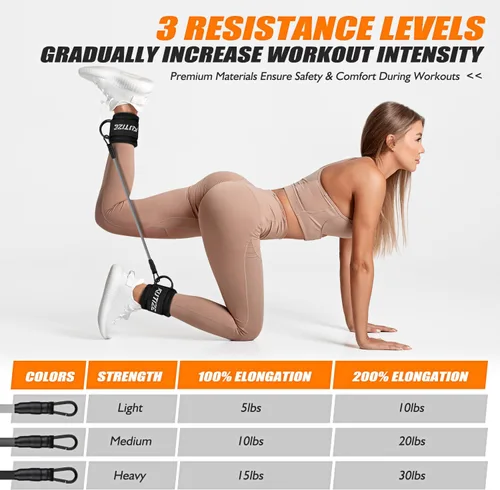 Miniatura 6 de KUTIZE - Bandas de resistencia de tobillo con puños para mujeres y hombres - Equipo de entrenamiento ajustable de 3 niveles para piernas y glúteos