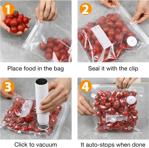 Miniatura 6 de Sellador al vacío inteligente para alimentos con pantalla LED, máquina selladora al vacío de mano de succión fuerte de 65 kPa para bolsas