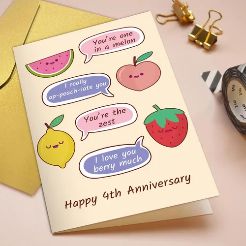 Miniatura 4 de Qiliji Tarjeta de 4º aniversario para marido y esposa, divertida tarjeta de aniversario de 4º aniversario de boda, tarjeta de juego de palabras