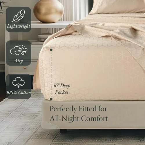 Miniatura 3 de Threadmill Sábanas de algodón egipcio para cama de tamaño King Juego de sábanas de 100% algodón egipcio certificado Sábanas de ajuste cómodo