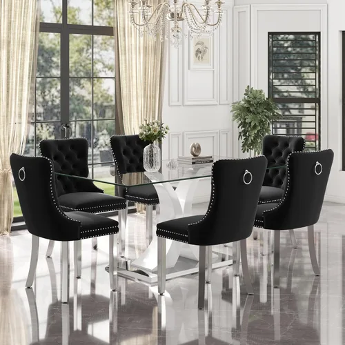 Miniatura 43 de Moderno juego de comedor de cristal de lujo para 6, 63 pulgadas, juego de vajilla rectangular minimalista grande para 6, juego de mesa de cocina