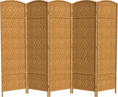 Miniatura 18 de Divisor de ambiente resistente de 6 pies, pantalla de privacidad plegable de fibra de ratán con patrón de diamante, Madera, Mocha oscuro