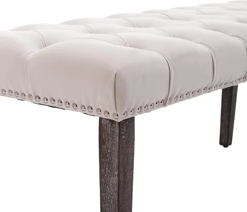 Miniatura 7 de KCC Banco otomano tapizado con botones, bancos tapizados de terciopelo para dormitorio, reposapiés, banco decorativo para entrada, comedor, sala