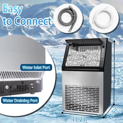 Miniatura 3 de Máquina comercial para hacer hielo de 99 libras/24 horas, máquina de hielo grande de acero inoxidable debajo del mostrador con contenedor