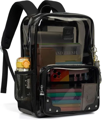 Caoroky knight Mochila transparente resistente y transparente para laptop de 15.6 pulgadas, bolsa de viaje de TPU transparente para mujeres, Negro