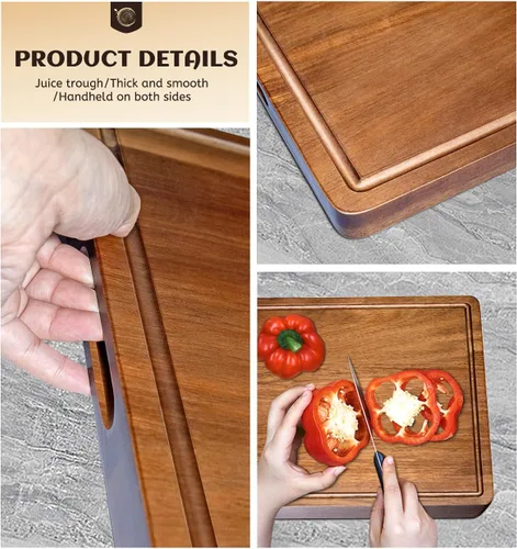 Miniatura 5 de Tabla de cortar grande de madera de acacia para cocina, tabla de cortar de madera reversible de 17 x 12 pulgadas, tabla de charcutería con ranuras