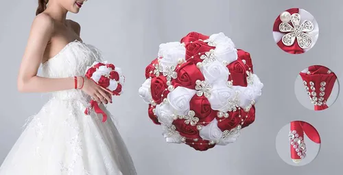 Miniatura 2 de XINNI Ramo de boda negro para novia, dama de honor, satén con diamantes de imitación y perlas para boda, fiesta de quinceañera, negro y marfil